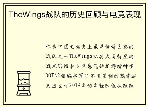 TheWings战队的历史回顾与电竞表现